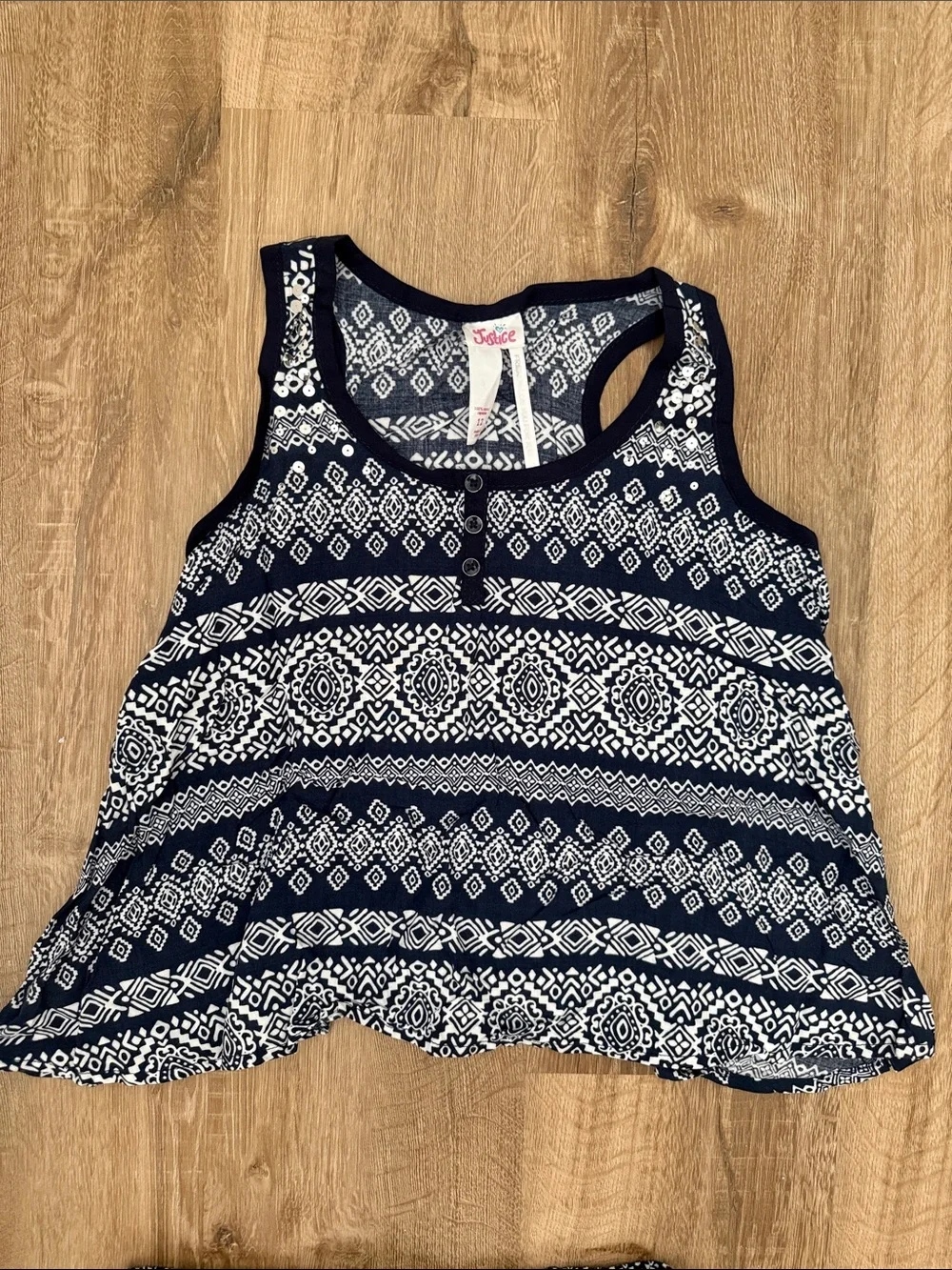 Justice Girl’s Navy Blue & White Tribal  Print Tank and Shorts Set